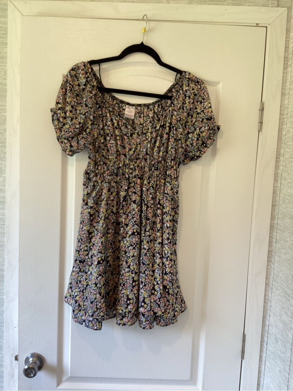 No Boundaries Black Floral Midi Dress with Pink, Yellow & Green Accents